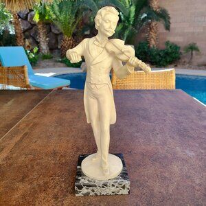 J. Strauss Violinist Sculpture on Marble Base W/ Damage See Description